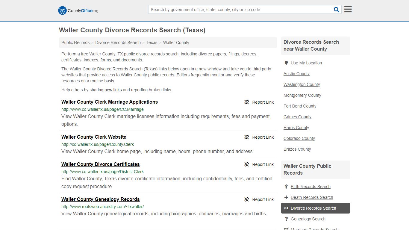 Waller County Divorce Records Search (Texas) - County Office