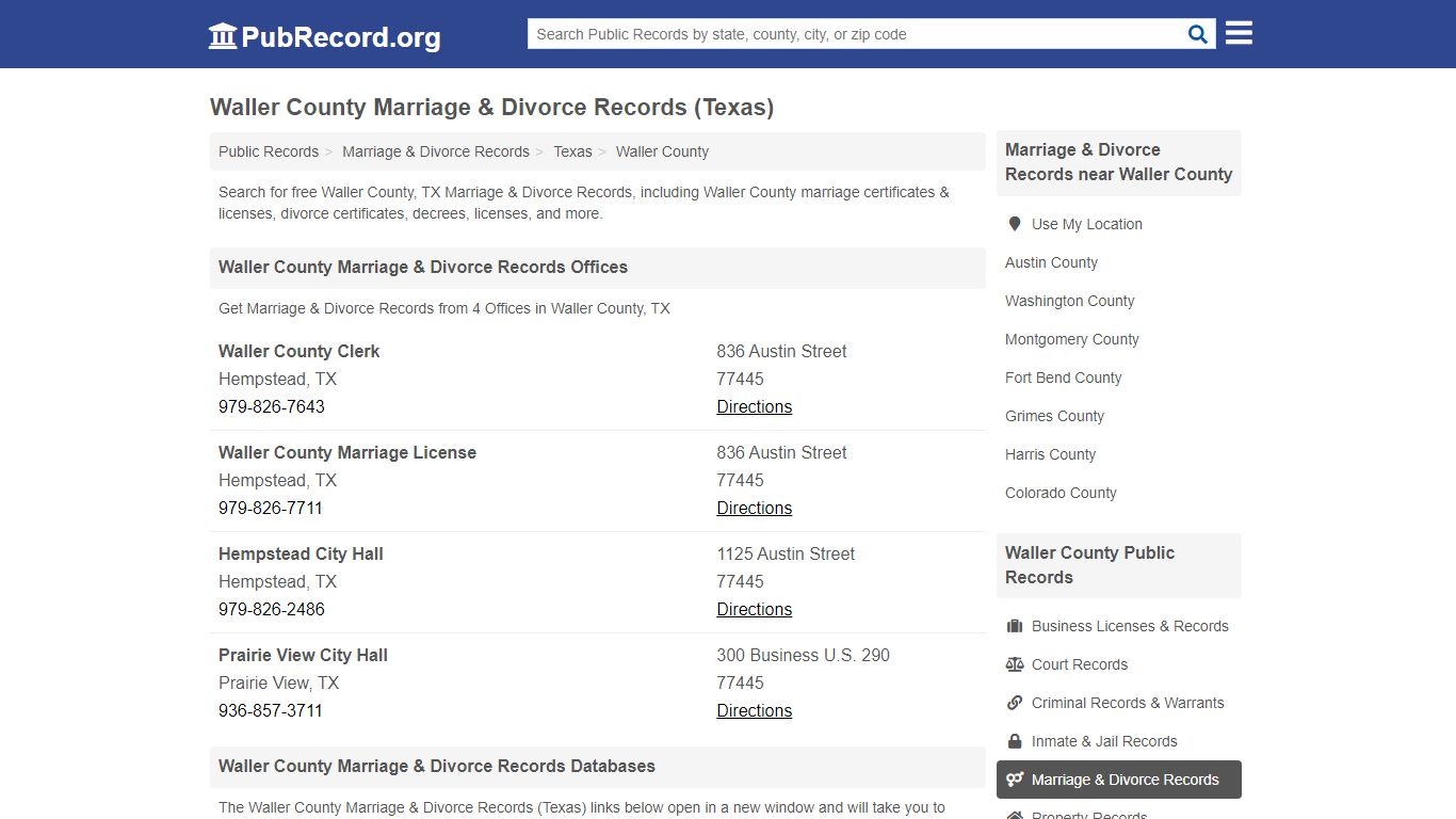 Waller County Marriage & Divorce Records (Texas)